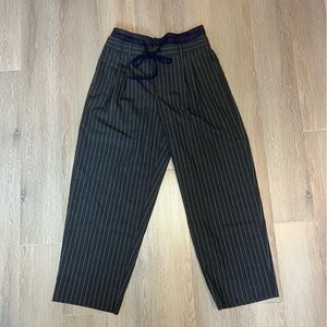 Pinstripe Double Waistband Zip Hem Stretch Pants